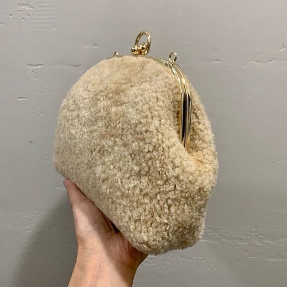 Handmade Genuine Shearling Leather Kisslock Wristlet/Shoulder Bag/Crossbody - Picture 12 of 16